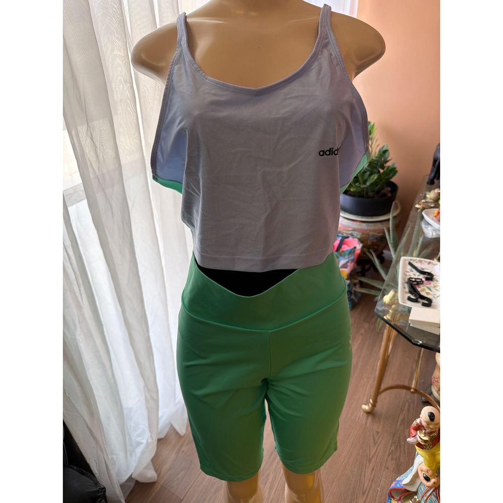 Adidas Originals Bra Top and Biker Shorts Setโ Blue Dawn Easy Green IC3093 XL